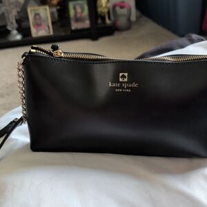 kate spade Black Leather Zip Wristlet with Gold Hardware